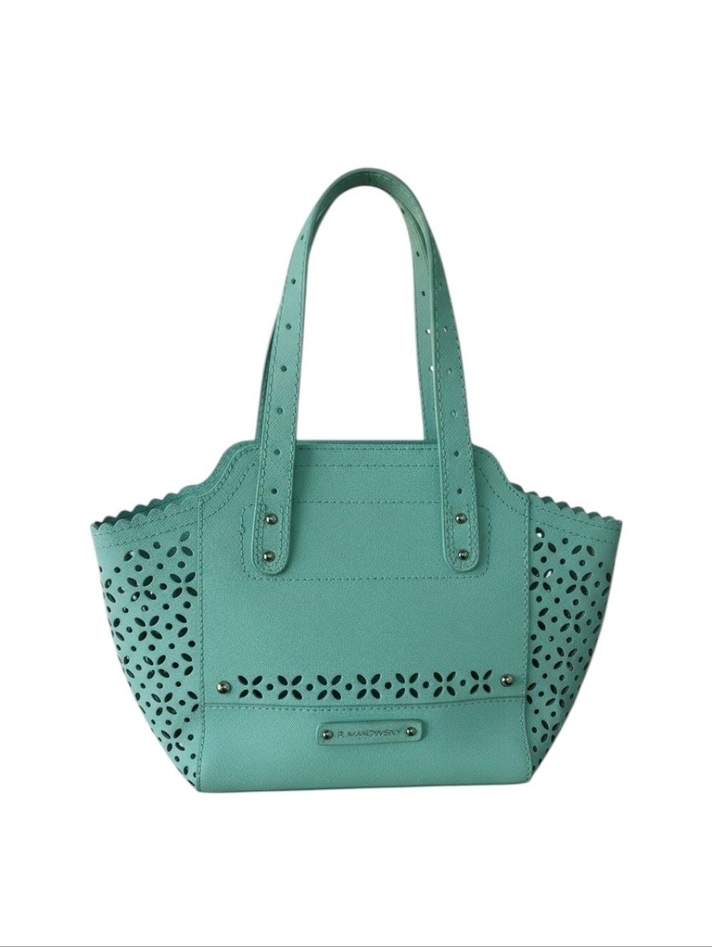 b. makowsky Seafoam Laser-Cut Tote With Crossbody Strap And Scalloped Edges